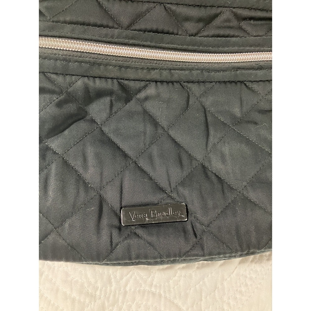 Vera Bradley Black Quilted Crossbody Bag Adjustable Strap Zipper Floral Lining - Picture 6 of 9
